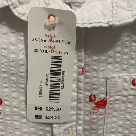 NWT white & textured button up/down polo w/ crabs! - Picture 4 of 7